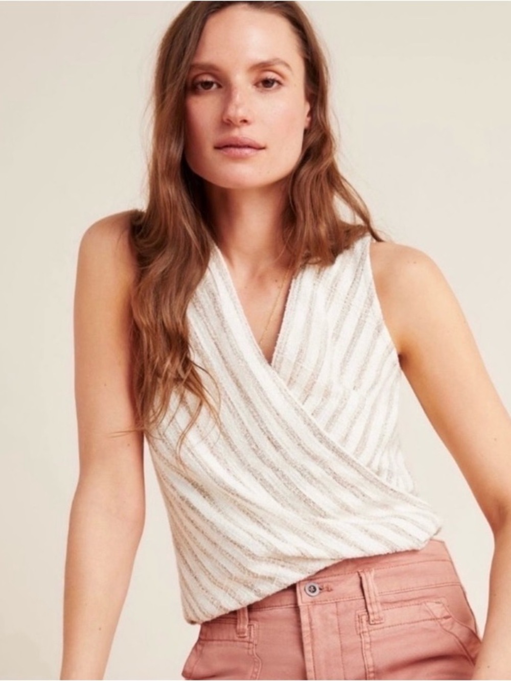 Maeve by Anthropologie Cream and White-Striped Wrap Camisole